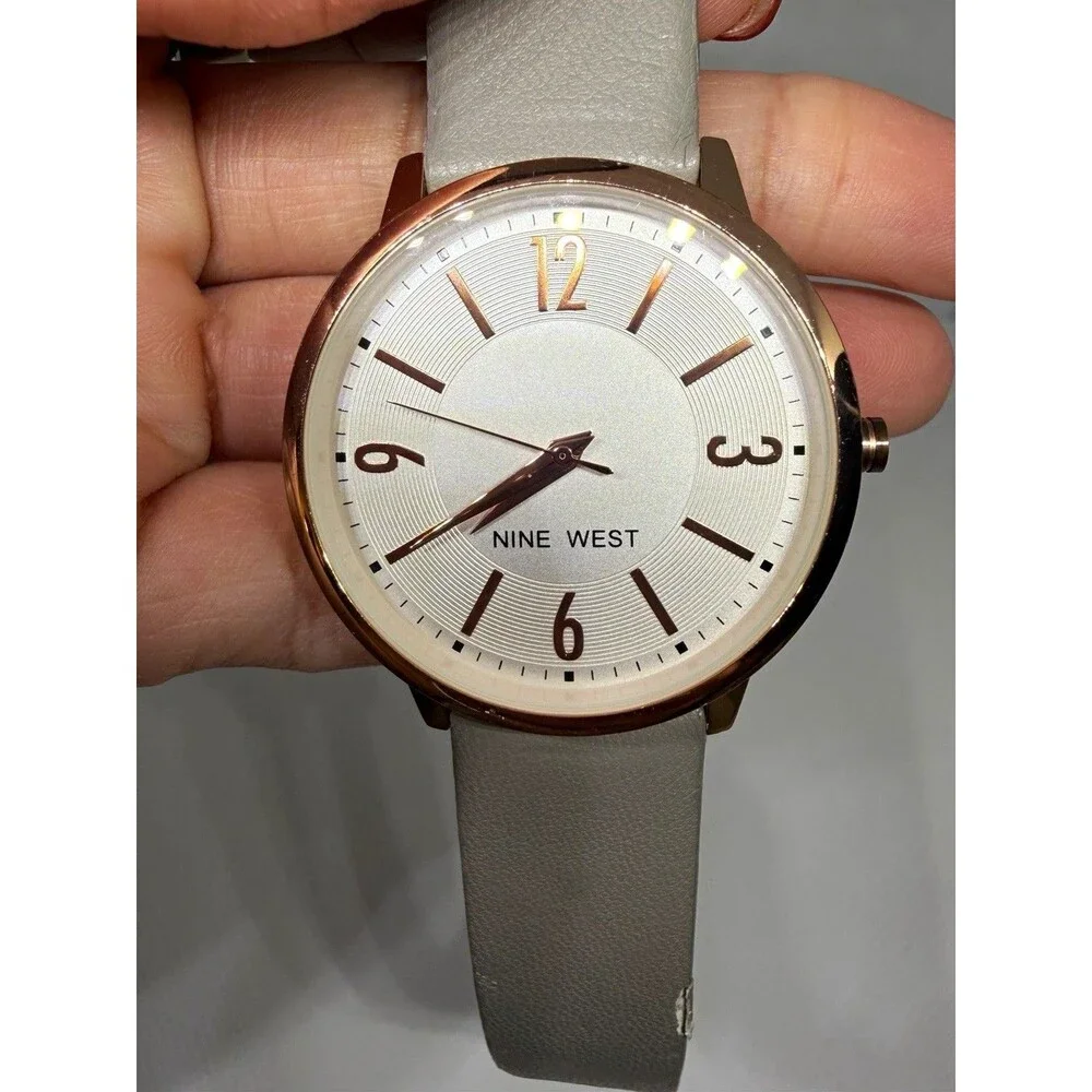 Nine West Rose Gold Tone Watch Gray Strap Women’s Quartz Watch - New Battery